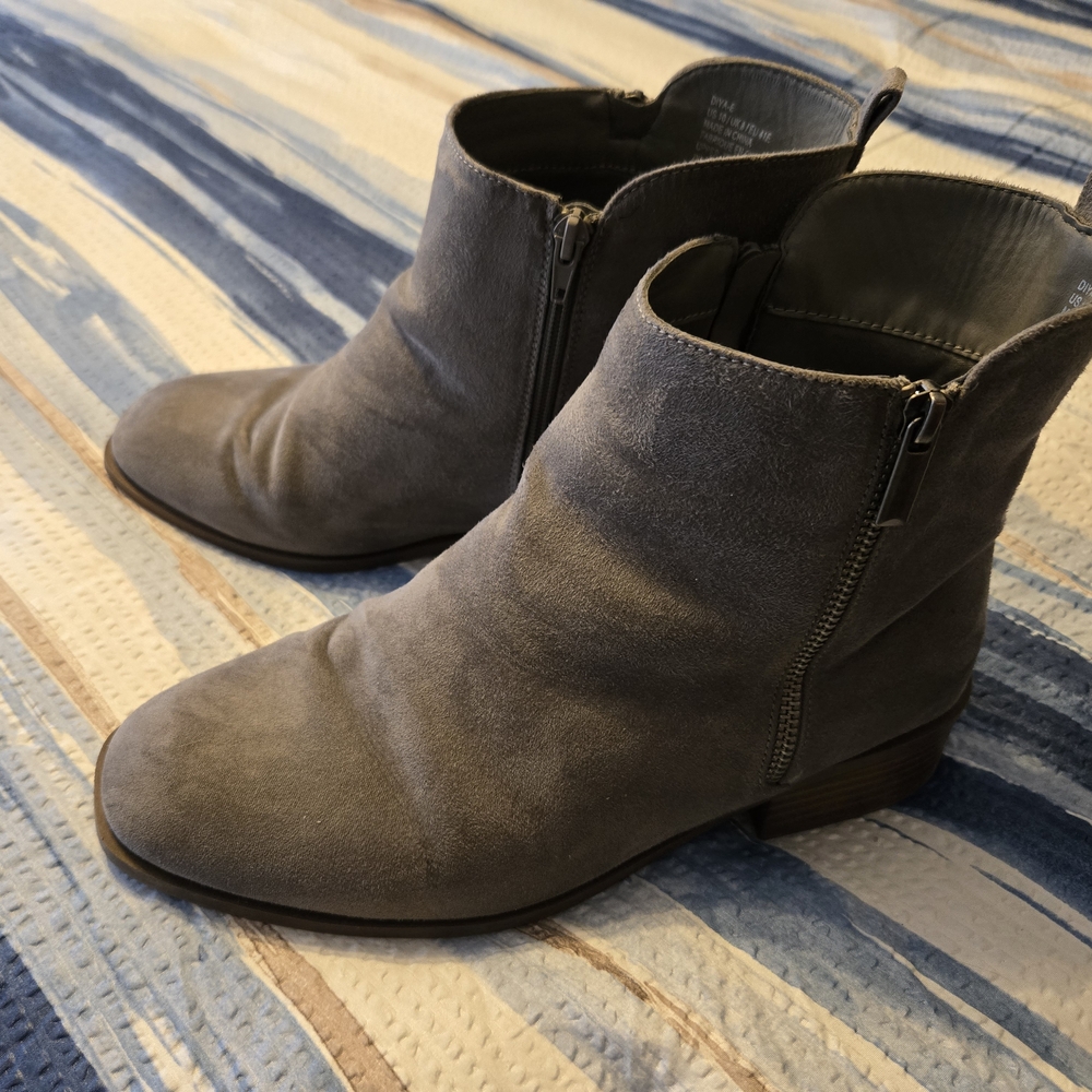 Gray Suede Ankle Boots with Zipper